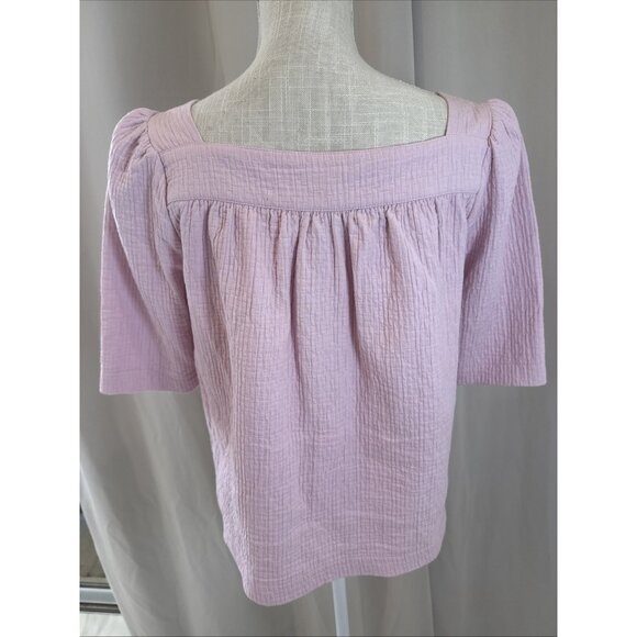 Treasure & Bond Pink Puff Sleeve Cotton-Blend Square Neck Blouse M - Picture 3 of 11